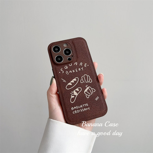 ins深棕色水泥纹线条面包手机壳