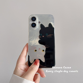 BananaCase小众ins冷淡风黑白猫咪锡纸纹适用17promax苹果16pro手机壳iPhone17卡通15promax防摔13 14pro硬壳