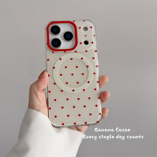 BananaCase新年款米黄底红色波点磁吸壳适用iPhone17promax手机壳16pro苹果15新款14pro光面13防摔保护套硬壳