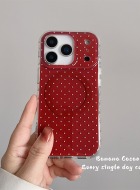 BananaCase新年款ins红底白波点磁吸手机壳适用17promax苹果16pro光面iPhone15硬壳13/14pro简约17防摔保护套