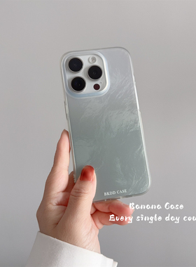 韩国ins小清新淡绿色渐变晕染锡纸纹适用iphone16promax苹果15pro手机壳17promax全包防摔13新款14保护套硬壳