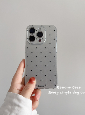 韩国ins高级感银色闪粉黑波点适用iphone16promax苹果14pro手机壳15promax全包光面13防摔16新款防摔保护套女