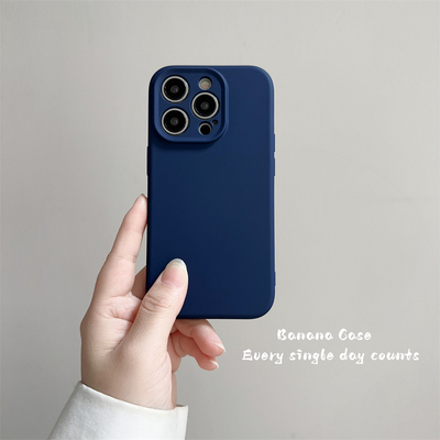 简约深蓝色液态硅胶全包手机壳