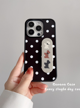 BananaCase韩国ins小众可爱三只小狗OK绷带支架适用iPhone17promax苹果16pro黑色白波点手机壳13/14pro硬壳15
