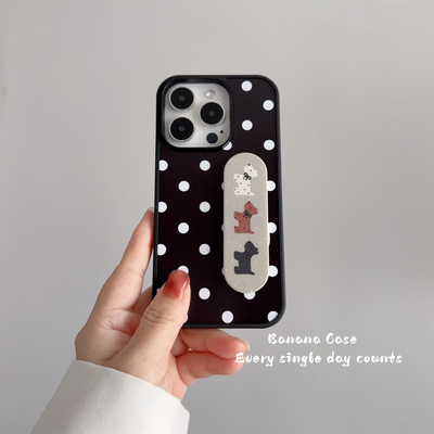 韩国小众黑色白波点狗狗支架硬壳