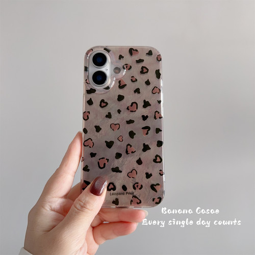 韩国ins甜酷爱心豹纹锡纸纹硬壳