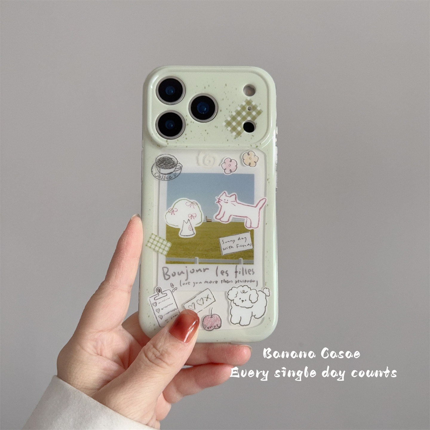 BananaCase韩国ins小清新泼墨草地卷毛狗狗猫咪适用iPhone17promax手机壳16pro苹果15promax光面13/14pro硬壳