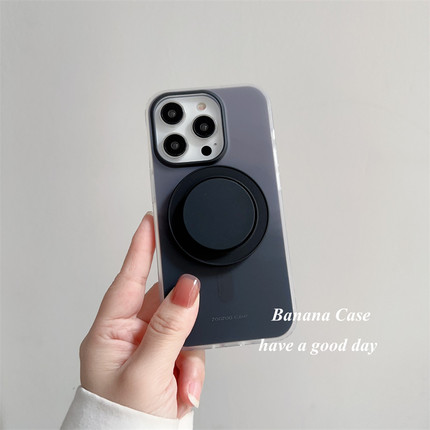 BananaCase高级感小众ins黑灰色渐变磁吸硬壳适用iPhone15promax苹果16pro手机壳13黑色圆形支架12磨砂保护套