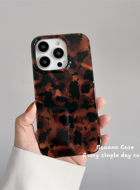 秋冬ins高级感复古玳瑁琥珀豹纹锡纸纹适用iPhone16磁吸手机壳15promax苹果14pro个性13promax光面16promax硬