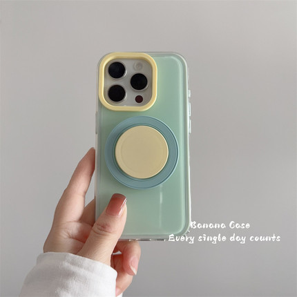 韩国ins小众温柔淡绿二合一手机壳适用iphone16promax苹果15pro撞色支架14新款防摔12/13pro简约16保护套硬壳