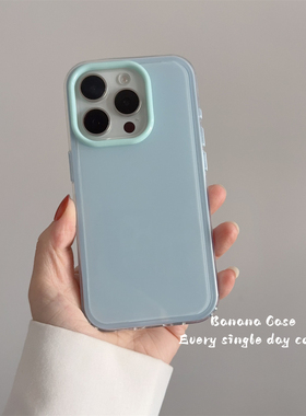 简约ins风小众高级感冰蓝色二合一适用iPhone15ProMax苹果17pro防摔13/14pro纯色手机壳12/16pro亚克力保护套