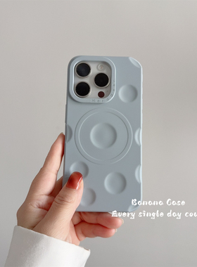 韩国ins设计感蓝灰色立体奶酪纹适用iphone16promax磁吸手机壳15pro苹果14pro纯色13pro简约防摔12保护套11软