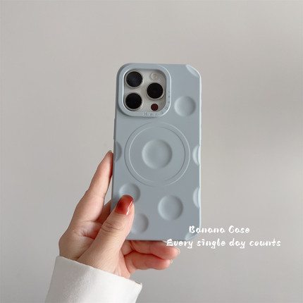 韩国ins设计感蓝灰色立体奶酪纹适用iphone16promax磁吸手机壳15pro苹果14pro纯色13pro简约防摔12保护套11软