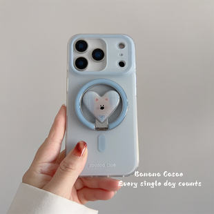 BananaCase韩国ins奶蓝色磨砂磁吸硬壳适用17promax苹果17air手机壳iPhone16爱心狗狗折叠支架15pro硬壳13