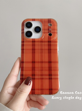 BananaCase简约橙色格纹适用17promax苹果17pro手机壳iPhone16光面亚克力15pro新款防摔13/14pro保护套17硬壳