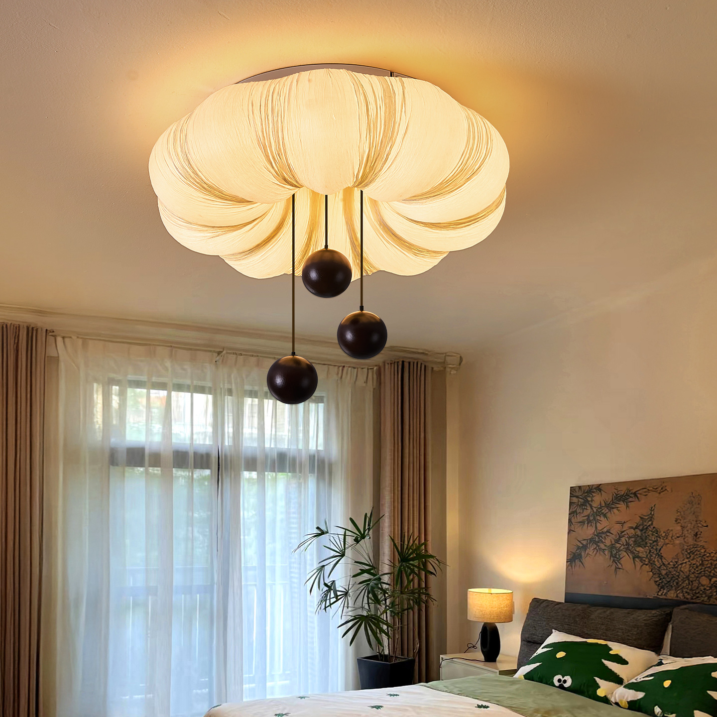 法式中古风卧室吸顶灯现代简约南瓜灯2025年新款主卧儿童房间灯具