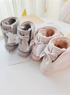 tete冬款出口儿童加厚雪地靴子宝宝棉鞋子大蝴蝶结魔术贴女童鞋