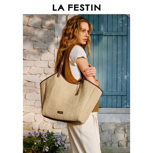 拉菲斯汀草编包2025新款 春夏通勤女包腋下编织包大容量手提托特包