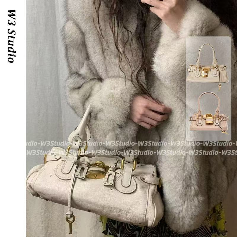 w3Studio明星同款中古帕丁顿包千禧复古做旧锁头包通勤单肩手提包