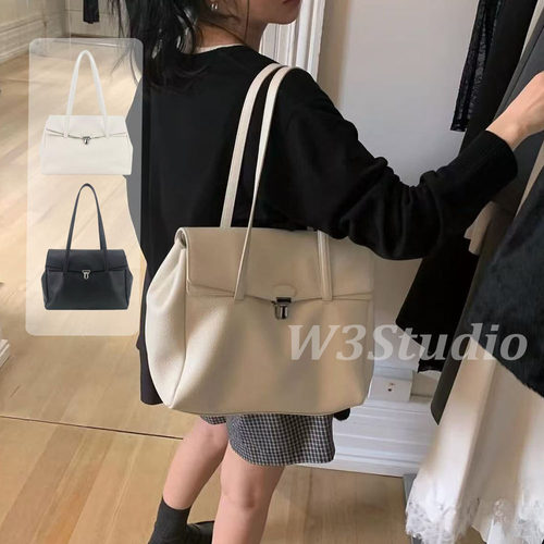 333Studio韩国东大门头层TC牛皮翻盖托特包blue别致通勤公文包