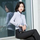 女长袖 2024春秋新款 韩版 职业白色衬衫 气质学生面试正装 工作服上衣