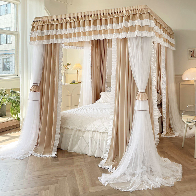 A类高端遮光防尘蚊帐挡风三开门双层家用简约轻奢加粗加厚不锈钢