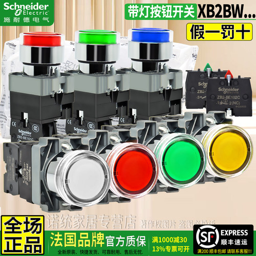 原装施耐德XB2-BW带灯按钮开关