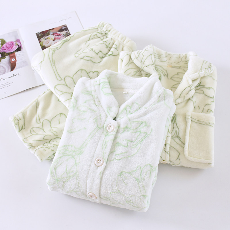 珊瑚绒加绒加厚保暖睡衣套装