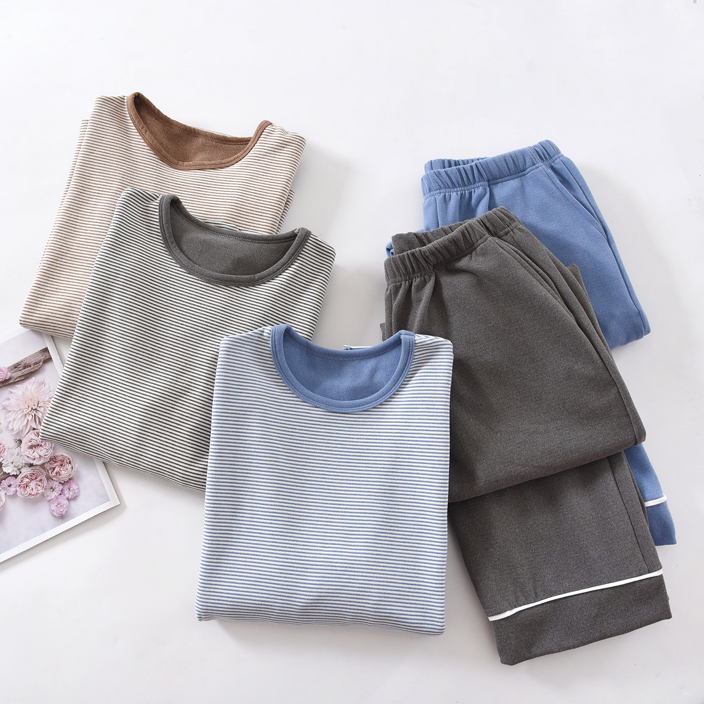 羊毛蚕丝德绒睡衣套装男秋冬