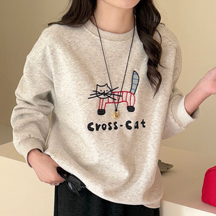 2025秋季 刺绣卡通猫咪产后月子服喂奶上衣女 外出哺乳卫衣孕妇装