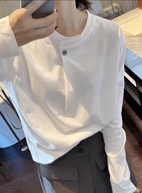 春夏哺乳衣外出喂奶上衣韩版棉质一粒扣白色宽松极简风内搭白T恤