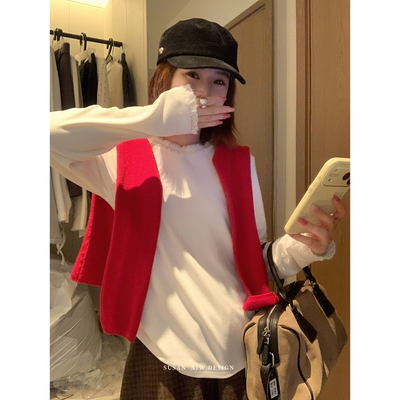 花边领软糯加厚磨毛保暖针织衫