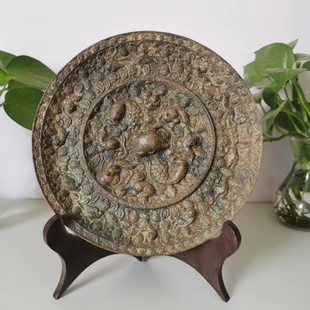 海兽葡萄镜铜镜仿古青铜器镇宅风水摆件古玩做旧包老家居装 饰礼品