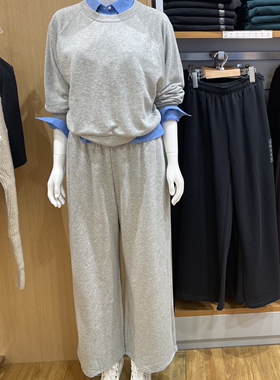 新品尤Y裤版型25秋冬纯棉插肩袖圆领女短卫衣灰色套头宽松不起球