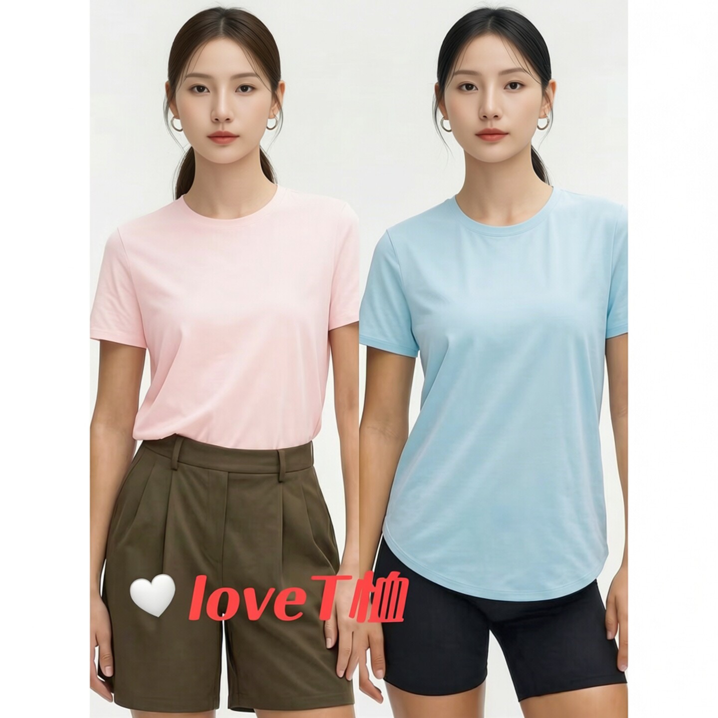 专柜新款LOVE同款t恤女孩短袖正肩下摆圆弧显瘦百搭匹马棉夏季