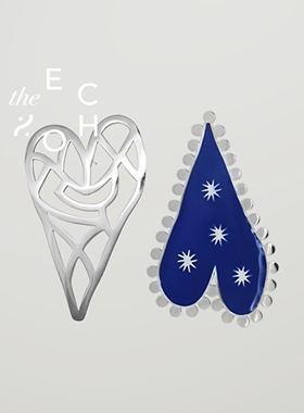 theECHO唤应「 花火」大爱心银不对称珐琅彩 送礼 独特耳环 女