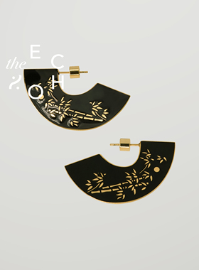 theECHO唤应「竹月 」扇形黑珐琅金 新中式 汉服 国风 高级感耳环