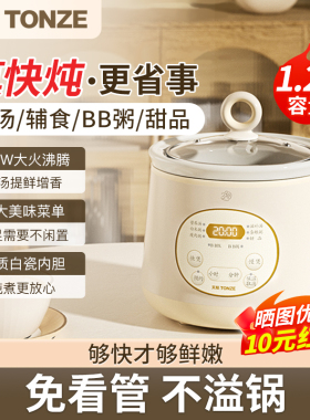 天际电炖炖锅陶瓷煮粥煲汤炖锅家用小型全自动BB电砂锅1一2人