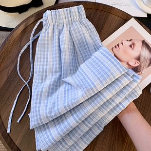 条纹阔腿裤2025夏季新款宽松休闲显瘦长裤直筒垂感薄款裤子女