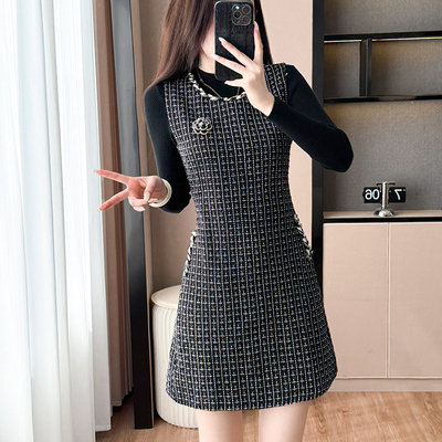 小香风毛呢背心连衣裙秋冬新款