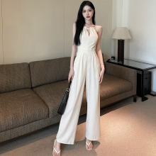 夏季新款连体衣女薄款显瘦高级感性感连身V领吊带挂脖连体裤套装