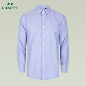 Giuseppe乔治白春秋男长袖 衬衫 方领蓝紫格绅士扣休闲衬衣有口袋