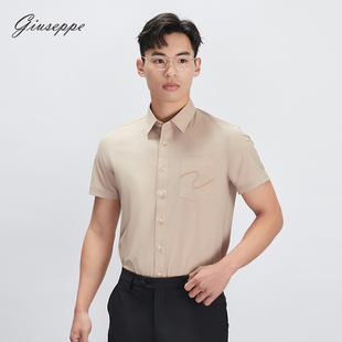 薄款 男士 修身 商场同款 衬衣 尖领肤色韩版 乔治白夏季 衬衫 短袖