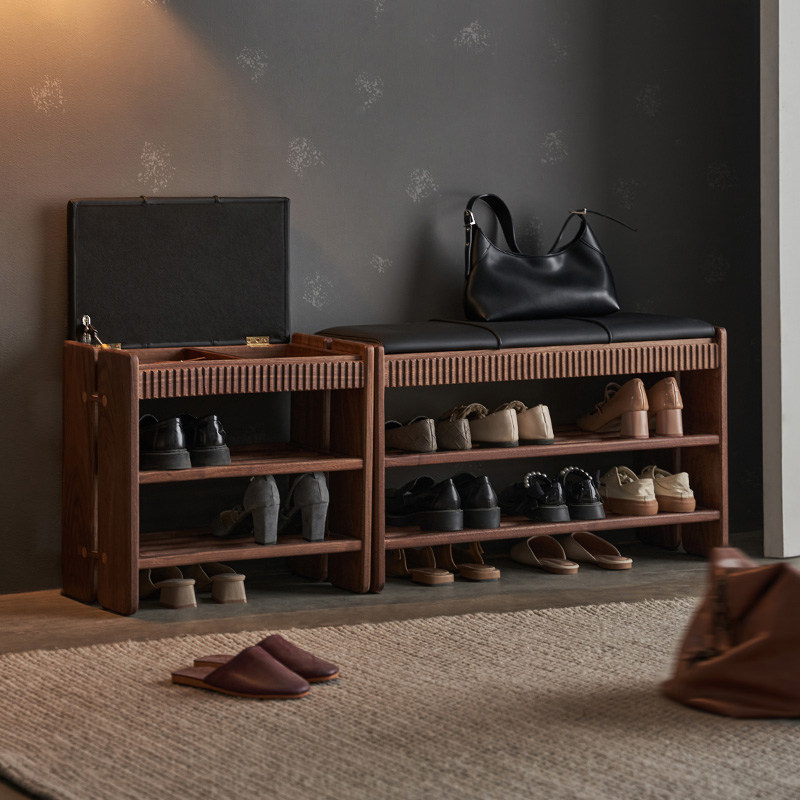 换鞋凳家用门口实木鞋柜可坐入户鞋架软包黑胡桃木进门储物穿鞋凳,住宅家具,换鞋凳,淘宝优惠券,粉丝福利购,淘宝优惠卷