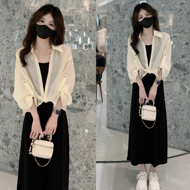 防晒衬衫女显瘦吊带连衣裙套装