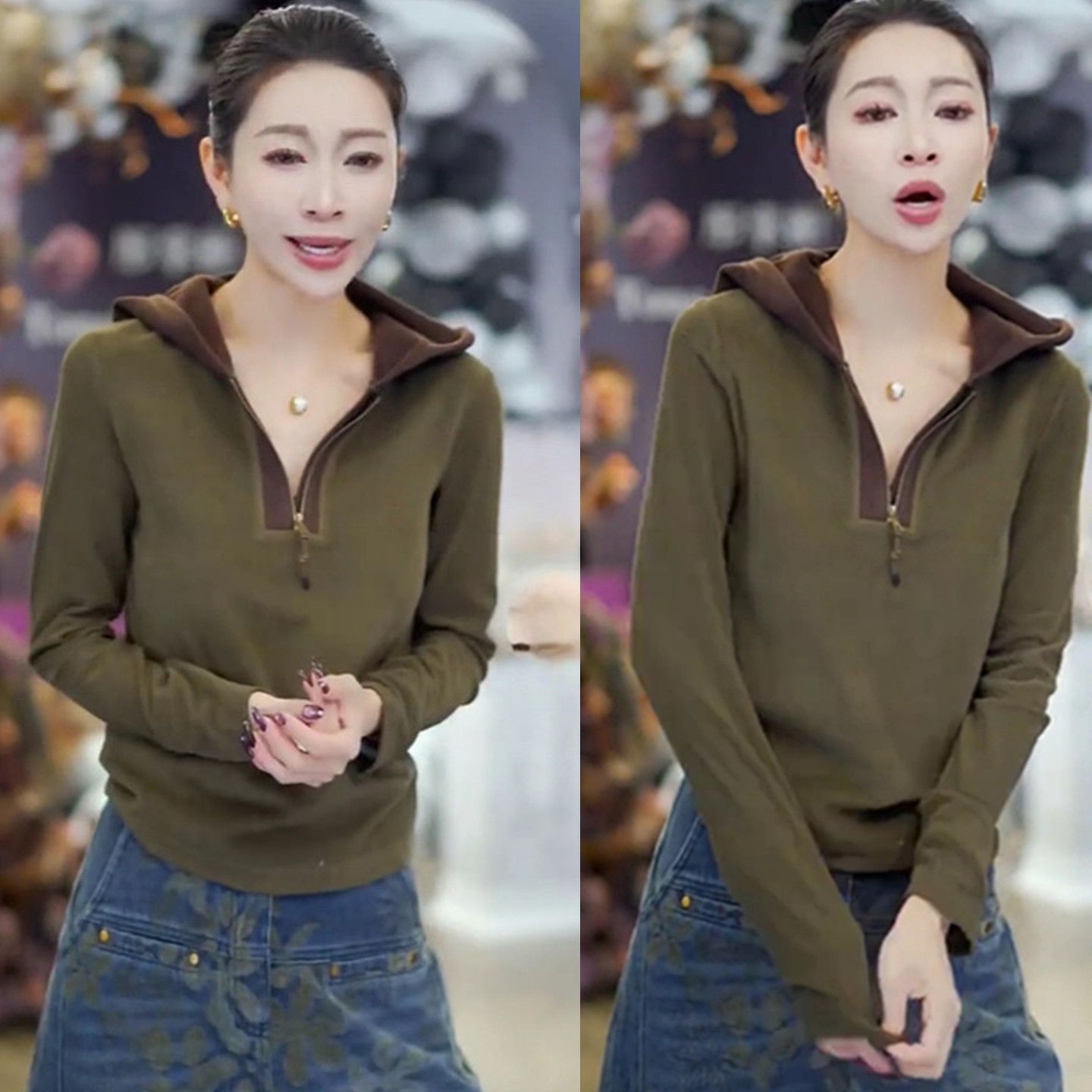 撞色连帽半拉链显瘦百搭长袖卫衣