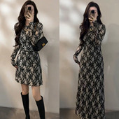 法式 气质蕾丝加厚长袖 连衣裙女秋冬巨好看显瘦绝美包臀打底短裙潮