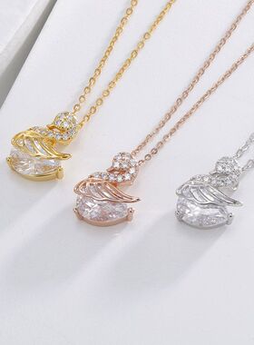 S925银天鹅项链女小众设计高级感小天鹅镶钻吊坠新款国潮风锁骨链