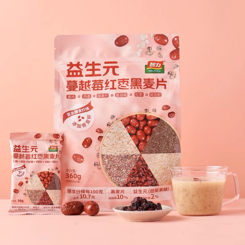 智力益生元蔓越莓红枣黑麦片360g
