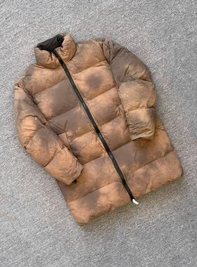 男士做旧长款宽松直筒羽绒服外套